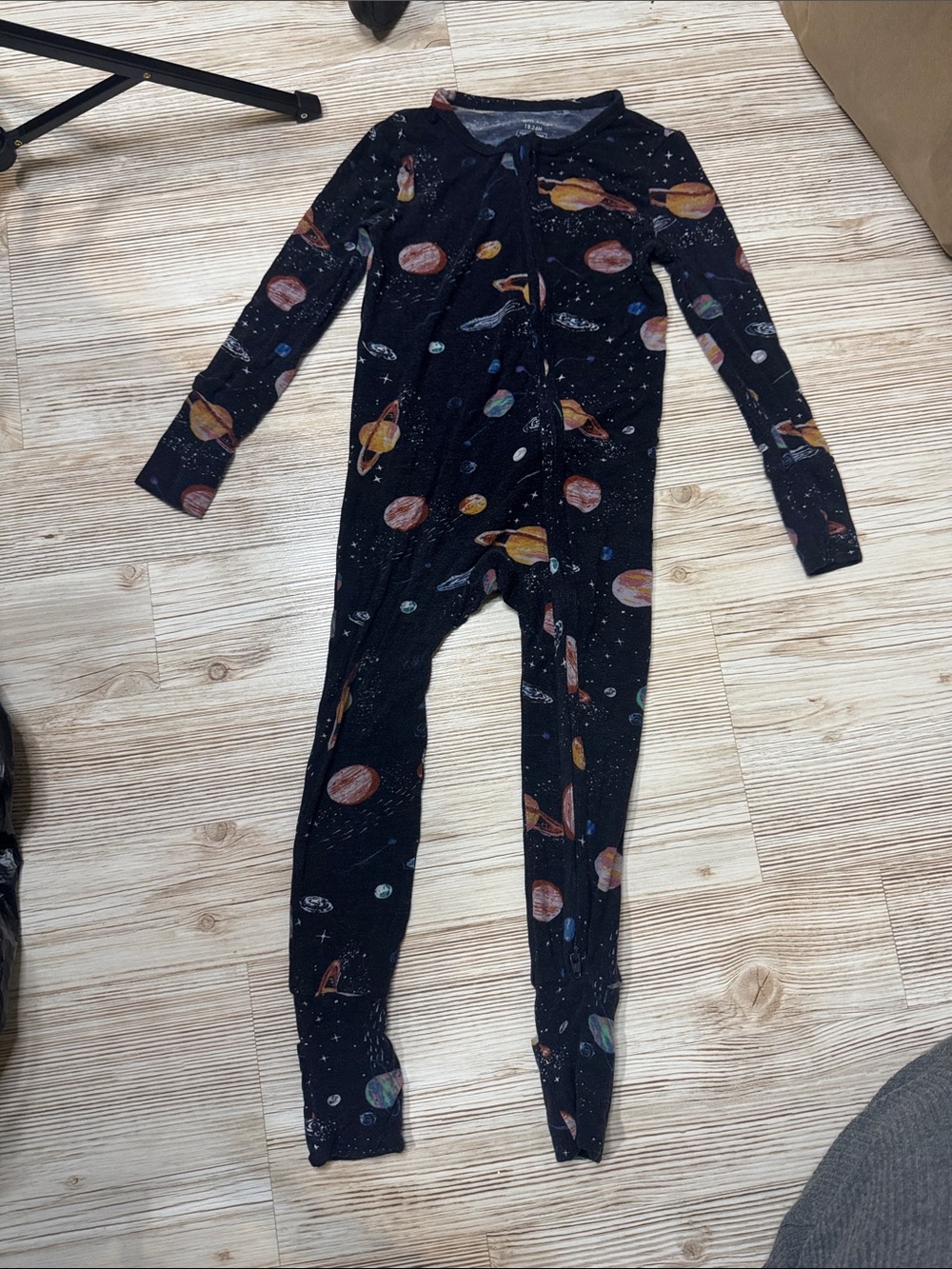 Angel Dear Black Planet & Stars One-Piece Footie bamboo/viscose
